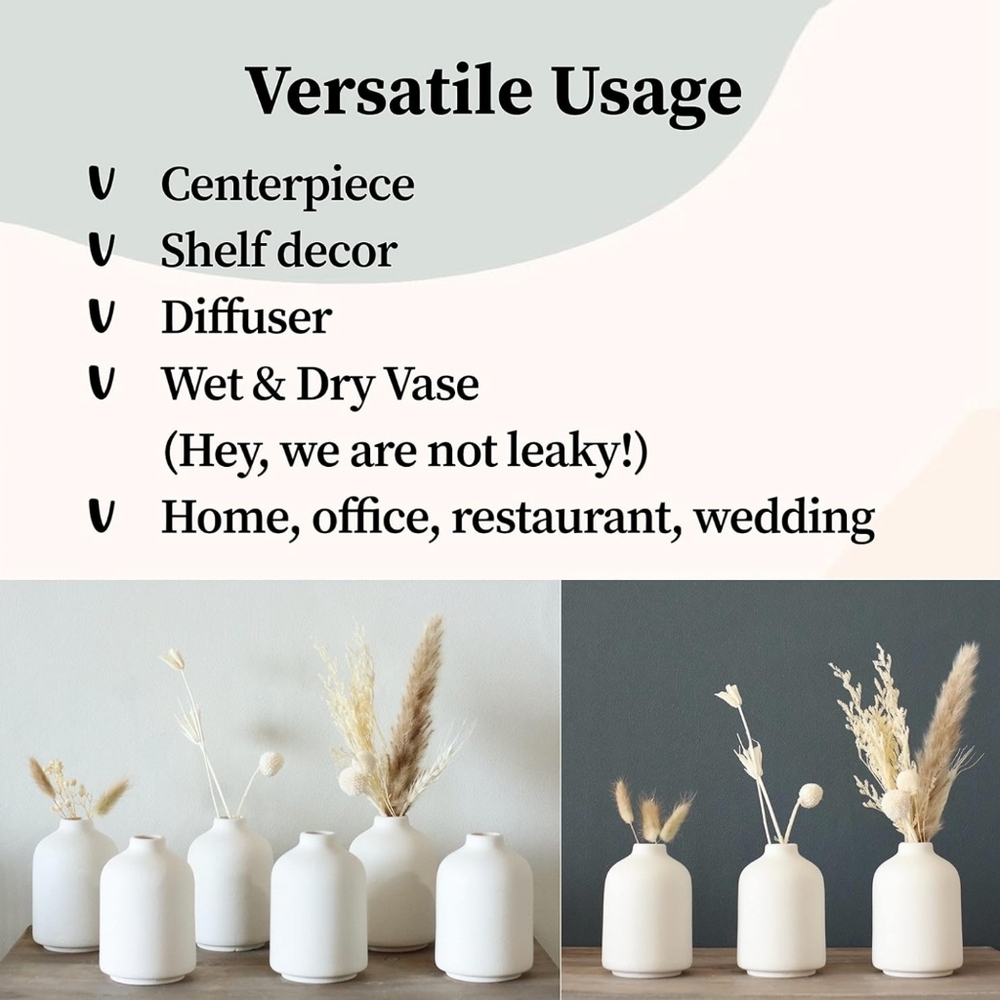 Carrot's Den - Set of 6 White Mini Ceramic Vases for Home Decor | Boho Bud Vases - Picture 7 of 8